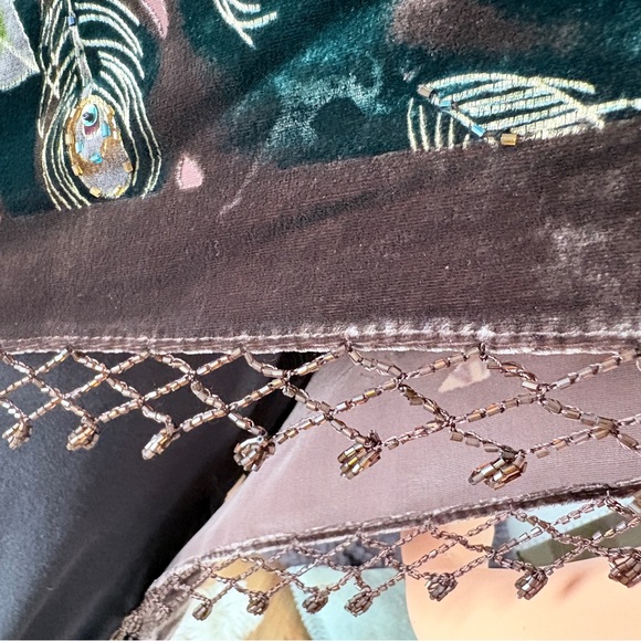 Vintage Peacock Velvet Beaded Tango Shawl | Fringe Wrap - Picture 5 of 7